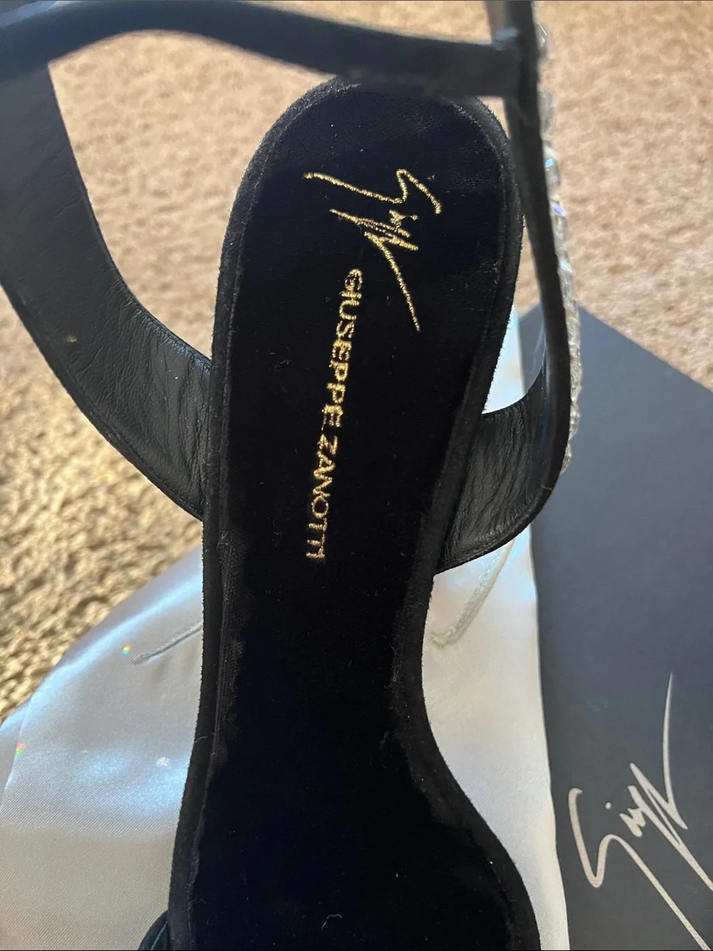Giuseppe Zanotti Black Crystal-Embellished Block Heels - Picture 3 of 5